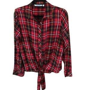 NWOT New Direction Red Multi Colored Button Down Shirt Size Medium